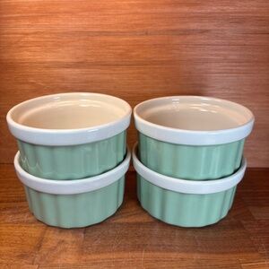 Set of 4 Ceramic 4oz Ribbed Ramekins Natural Elements Dessert Custard Green